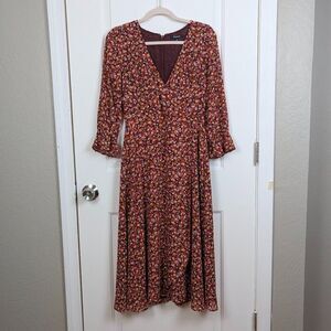 Madewell | Brown Multicolor Floral Faux Wrap Dress Size 0